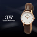 Daniel Wellington Classy Bristol White Dial Brown Leather Strap Watch For Women - DW00100062