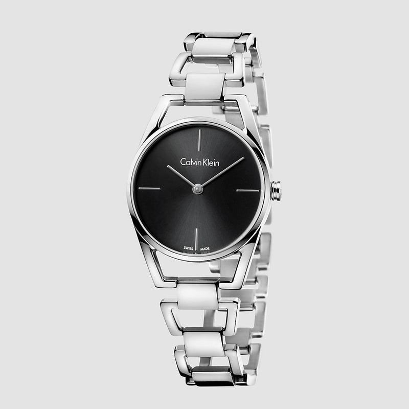 Calvin Klein Dainty Black Dial Silver Steel Strap Watch for Women - K7L23141