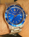 Movado Series 800 Blue Dial Silver Steel Strap Watch For Men - 2600137