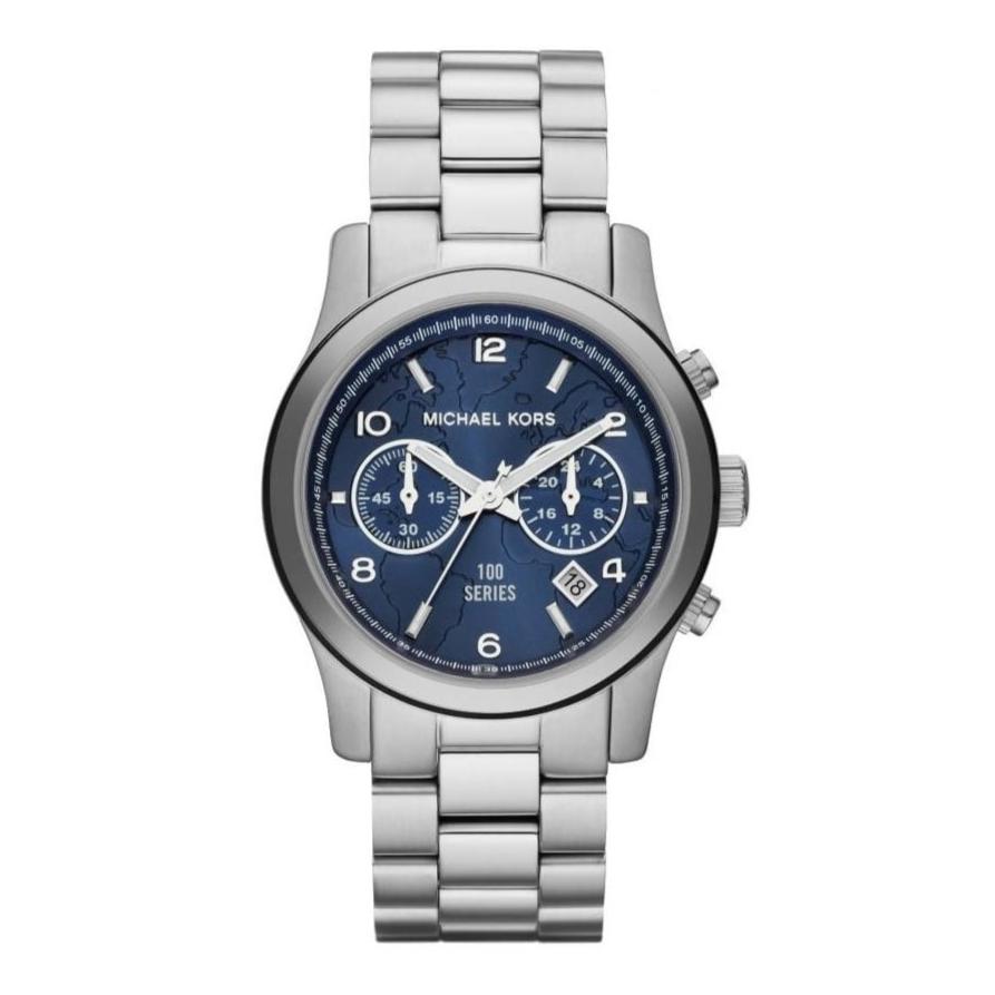 Michael Kors Hunger Stop 100 Series Navy Blue Dial Silver Steel Strap Watch for Women - MK5814