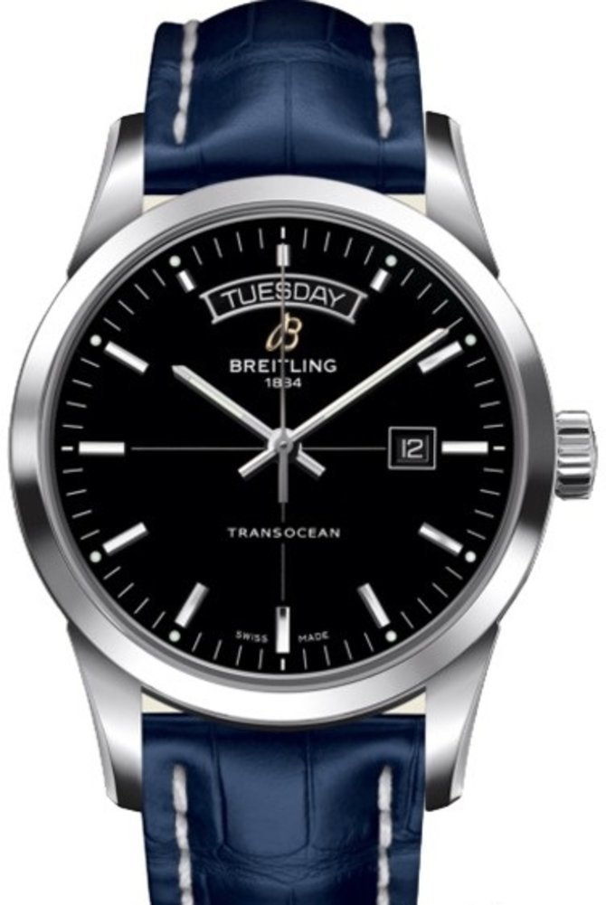 Breitling Transocean Day & Date 42mm Automatic Black Dial Black Leather Strap Mens Watch - A4531012/BB69/731P/ A20BA.1