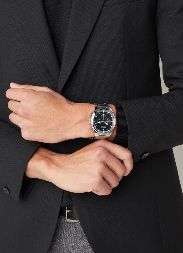 Hugo Boss Pioneer Black Dial Silver Steel Strap Watch for Men - 1513712