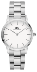 Daniel Wellington Iconic Link White Dial Silver Steel Strap Watch for Women - DW00100203
