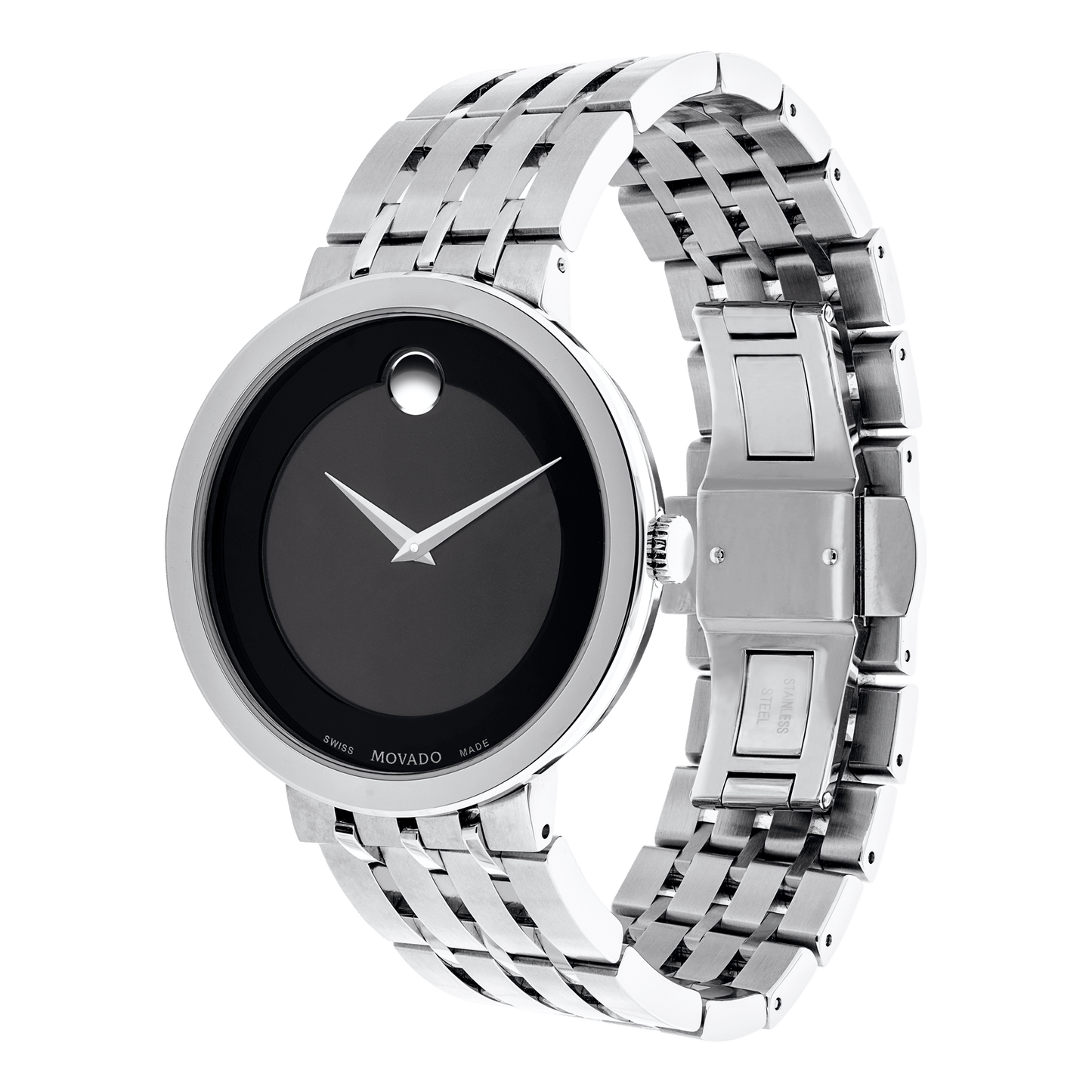 Movado Esperanza 39mm Black Dial Silver Steel Strap Watch For Men - 0607057
