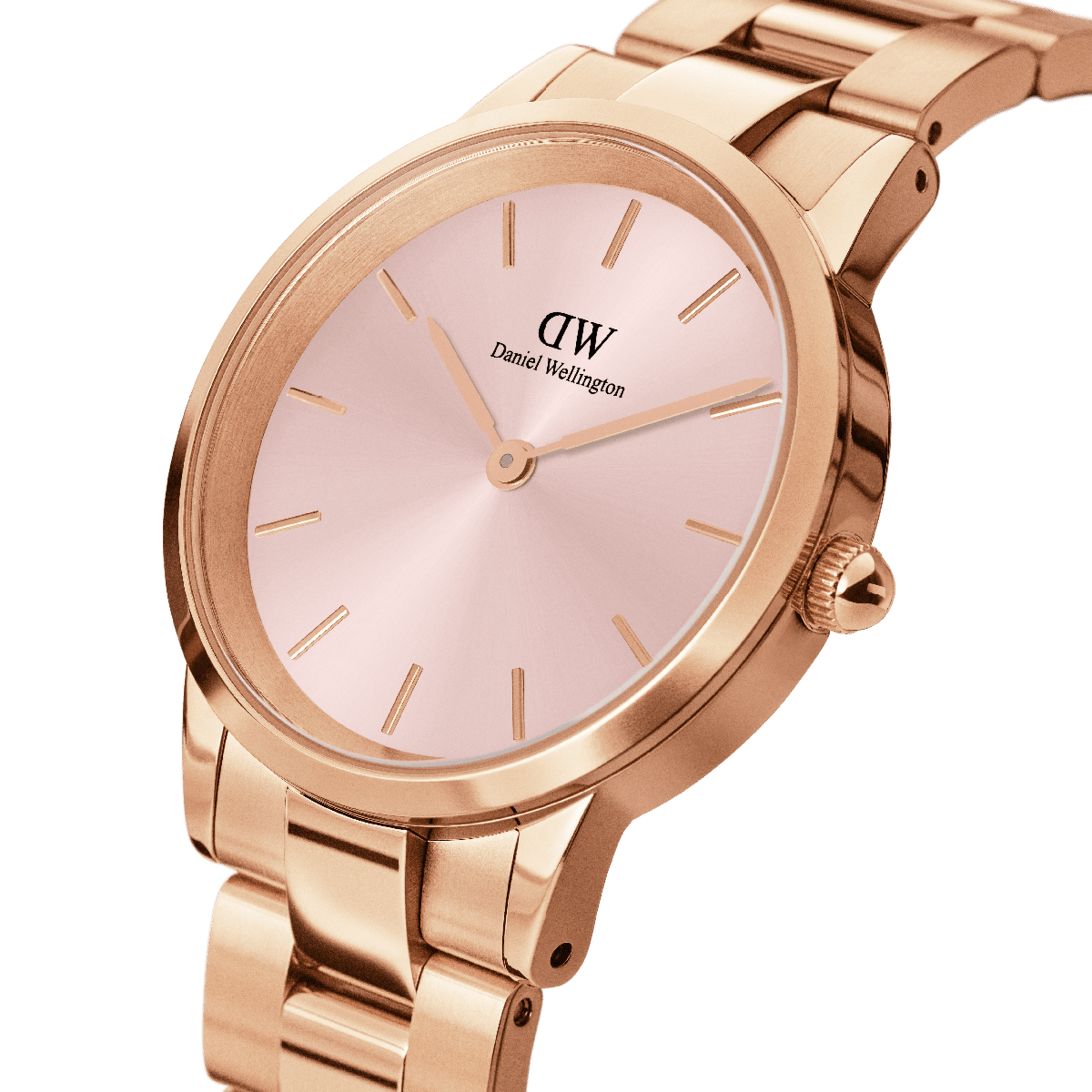 Daniel Wellington Iconic Link Pink Dial Rose Gold Steel Strap Watch For Women - DW00100335