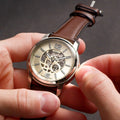Fossil Neutra Automatic Skeleton White Dial Brown Leather Strap Watch for Men - ME3184