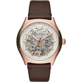 Emporio Armani Meccanico White Skeleton Dial Brown Leather Strap Watch For Men - AR60005