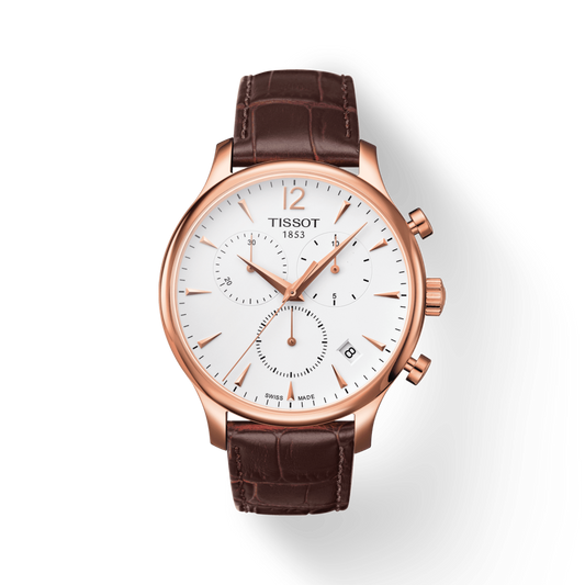 Tissot T Classic Tradition Chronograph White Dial Brown Leather Strap Watch For Men - T063.617.36.037.00