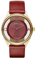Marc Jacobs Tether Transparent Red Dial Red Leather Strap Watch for Women - MBM1377