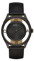 Marc Jacobs Tether Transparent Black Dial Black Leather Strap Watch for Women - MBM1379