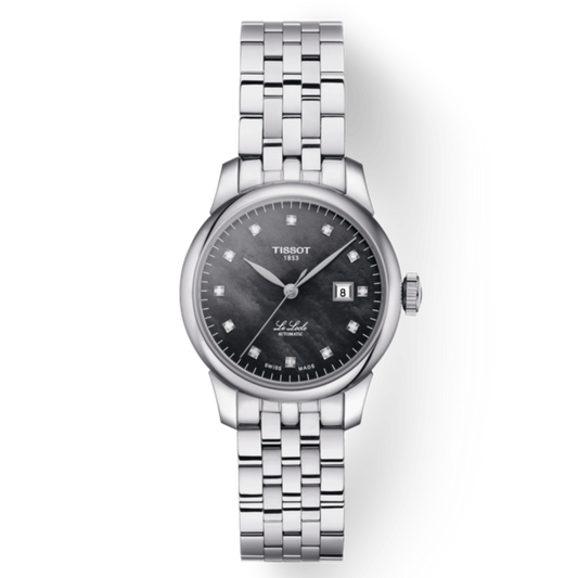 Tissot Le Locle Automatic Diamonds Mother of Pearl Black Dial Silver Steel Strap Watch For Women - T006.207.11.126.00