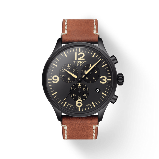Tissot T Sport Chrono XL Black Dial Brown Leather Strap Watch For Men - T116.617.36.057.00