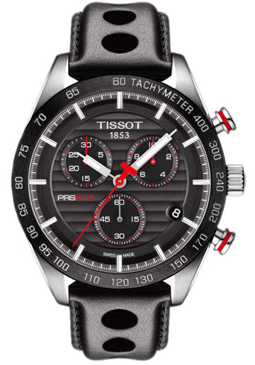 Tissot PRS 516 Chronograph Black Dial Black Leather Strap Watch For Men - T100.417.16.051.00
