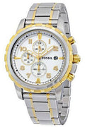 Fossil Dean Chronograph White Dial Silver Steel Strap Watch for Men - FS4795