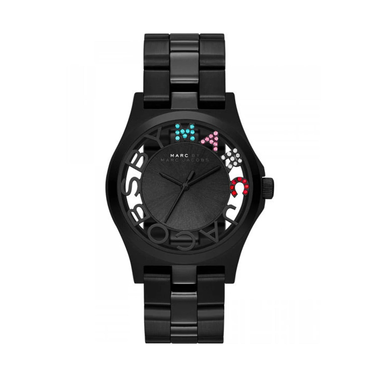 Marc Jacobs Henry Skeleton Black Dial Black Steel Strap Watch for Women - MBM3265