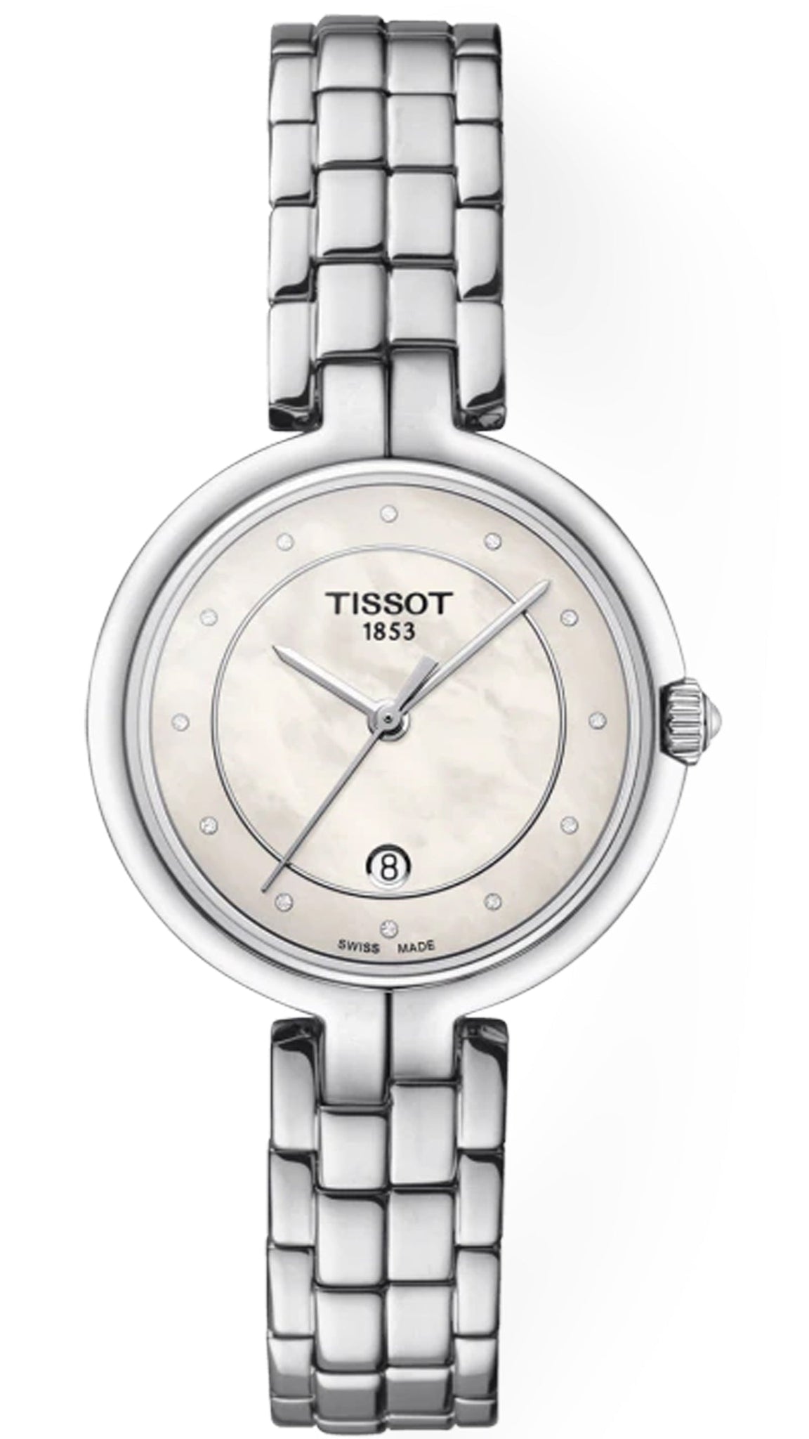 Tissot T Lady Flamingo Diamonds White Dial Silver Steel Strap Watch For Women - T094.210.11.116.01