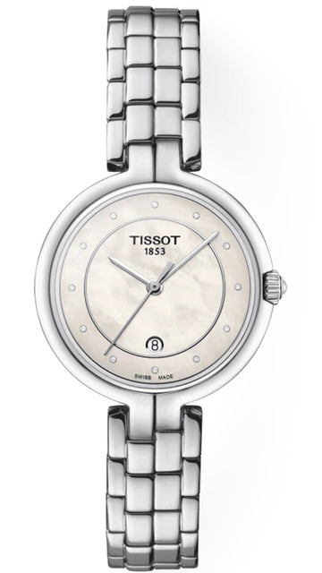 Tissot T Lady Flamingo Diamonds White Dial Silver Steel Strap Watch For Women - T094.210.11.116.01