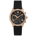Guess Solar 40mm Black & Rose Gold Dial Black Rubber Strap Watch For Women - W1135L4