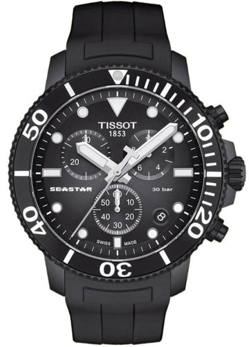 Tissot Seastar 1000 Chronograph Black Dial Black Rubber Strap Watch For Men - T120.417.37.051.02