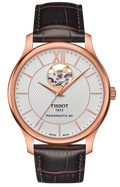 Tissot Tradition Powermatic 80 Open Heart Silver Dial Brown Leather Strap Watch For Men - T063.907.36.038.00
