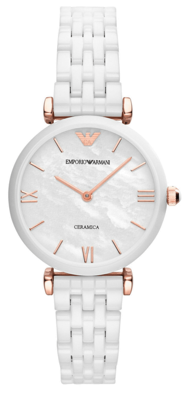 Emporio Armani Ceramica Mother of Pearl Dial White Ceramic Strap Watch For Women - AR1486