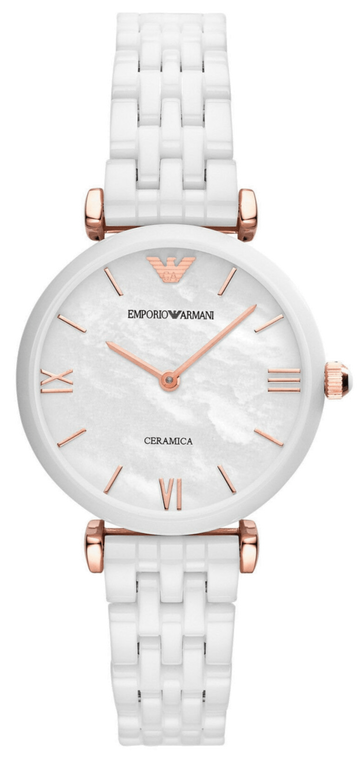 Emporio Armani Ceramica Mother of Pearl Dial White Ceramic Strap Watch For Women - AR1486