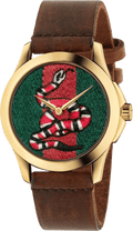 Gucci Le Marche Des Merveilles Green and Red Dial Brown Leather Strap Unisex Watch - YA1264012