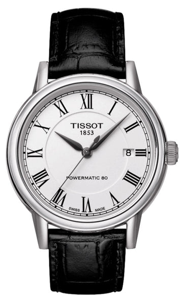 Tissot Carson Powermatic 80 White Dial Black Leather Strap Watch For Men - T085.407.16.013.00