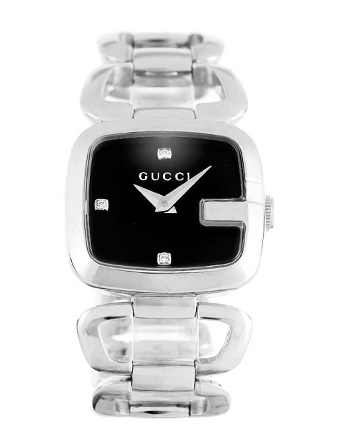 Gucci G Diamonds Black Dial Silver Steel Strap Watch For Women - YA125509