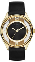 Marc Jacobs Tether Black Dial Black Leather Strap Watch for Women - MBM1376
