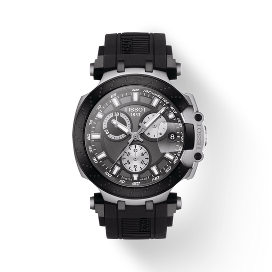 Tissot T Race Chronograph Anthracite Black Dial Black Silicone Strap Watch For Men - T115.417.27.061.00