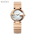 Gucci G Interlocking Mother of Pearl Dial Rose Gold Steel Strap Watch For Women - YA133515