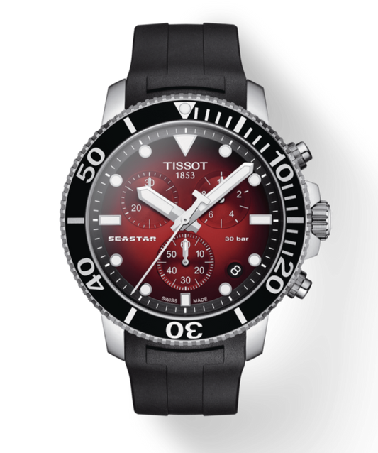 Tissot Seastar 1000 Chronograph Red Dial Black Rubber Strap Watch For Men - T120.417.17.421.00