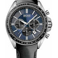 Hugo Boss Driver Sport Chronograph Blue Dial Black Leather Strap Watch for Men - 1513077