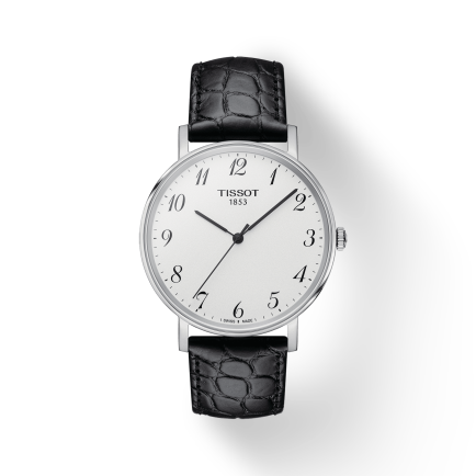 Tissot Everytime Desire Medium White Dial Black Leather Strap Watch For Men - T109.410.16.032.00