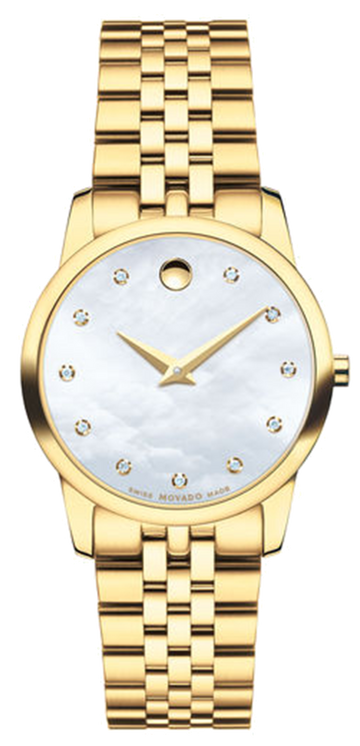 Movado Museum Classic Diamonds Mother of Pearl Dial Gold Steel Strap Watch For Women - 0606998
