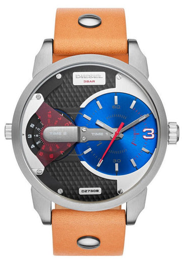 Diesel Mini Daddy Blue & Black Dial Brown Leather Strap Watch For Men - DZ7308