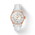 Tissot Chemin Des Tourelles Powermatic 80 Lady Silver Dial White Leather Strap Watch For Women - T099.207.36.118.00