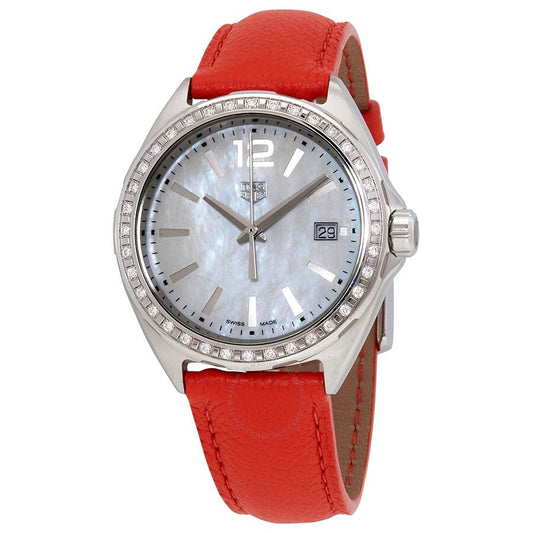 Tag Heuer Formula 1 Quartz Diamonds Mother of Pearl Dial Orange Leather Strap Watch for Women - WBJ131A.FC8250