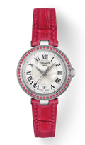 Tissot Bellissima Small Lady Diamonds Mother of Pearl Dial Red Leather Strap Watch For Women - T126.010.66.113.00