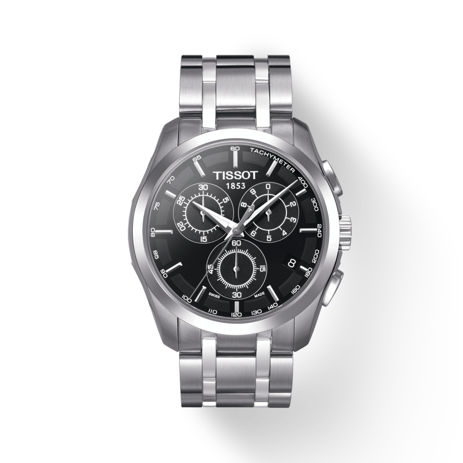 Tissot Couturier Chronograph Black Dial Silver Steel Strap Watch For Men - T035.617.11.051.00