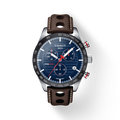 Tissot PRS 516 Chronograph Blue Dial Brown Leather Strap Watch For Men - T100.417.16.041.00