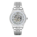 Emporio Armani Meccanico Skeleton Silver Dial Silver Steel Strap Watch For Men - AR1945