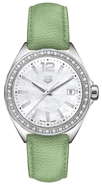 Tag Heuer Formula 1 Quartz Diamonds Mother of Pearl Dial Green Leather Strap Watch for Women - WBJ131A.FC8249