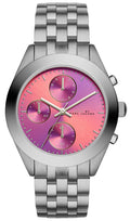 Marc Jacobs Peeker Chronograph Pink Dial Silver Steel Strap Watch for Women - MBM3372