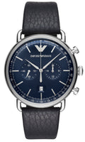 Emporio Armani Aviator Blue Dial Blue Leather Strap Watch For Men - AR11105