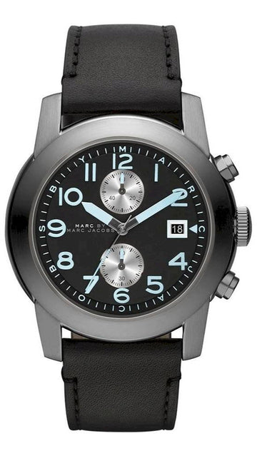 Marc Jacobs Larry Chronograph Black Dial Black Leather Strap Watch for Men - MBM5054
