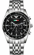 Emporio Armani Team Italia Chronograph Black Dial Silver Steel Strap Watch For Men - AR5983