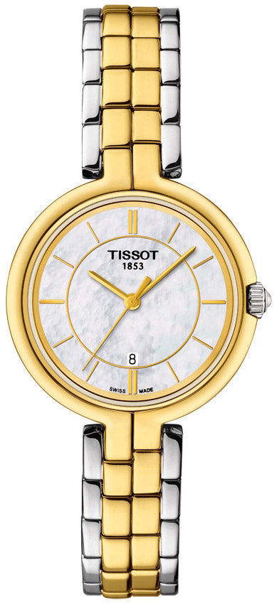Tissot Flamingo Mother of Pearl White Dial Two Tone Steel Strap Watch For Women - T094.210.22.111.01