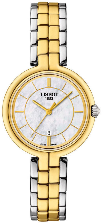 Tissot Flamingo Mother of Pearl White Dial Two Tone Steel Strap Watch For Women - T094.210.22.111.01